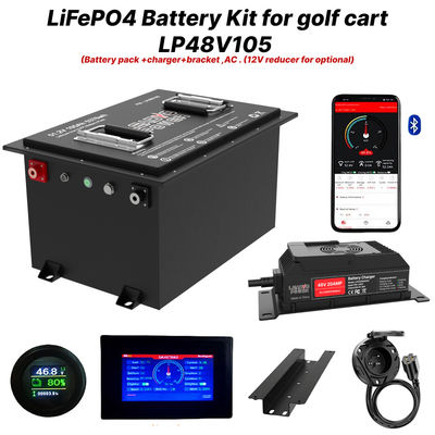 48V 105Ah 51.2V LiFePO4 ゴルフカート バッテリーキット, 250A BMS, 4000+ サイクル リチウム バッテリー, 最大 12.8kW パワー